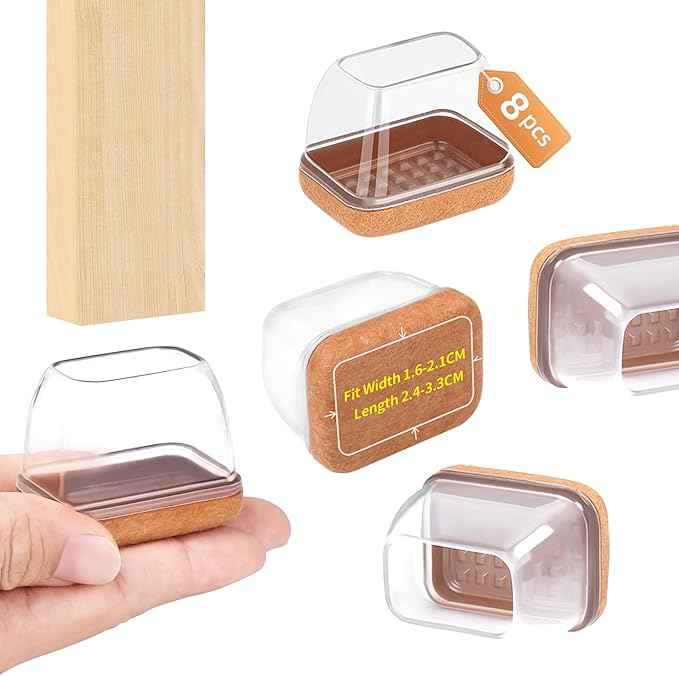 Ezprotekt 8 Pcs Rectangle Clear Felt Chair Leg Floor Protectors