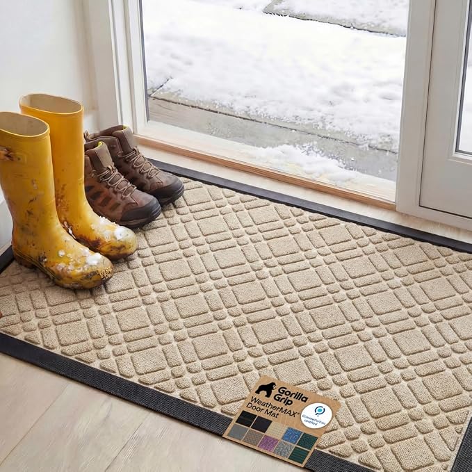 GORILLA GRIP 100% Waterproof All-Season WeatherMAX Doormat, US Designed Natural