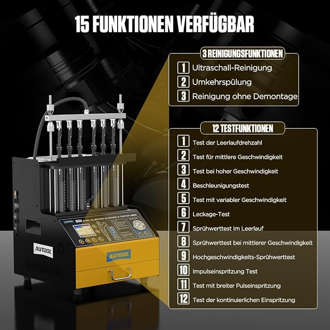 AUTOOL Automotive 6-Cylinder 110V GDI Fuel Injector Cleaning Machine, EFI Fuel