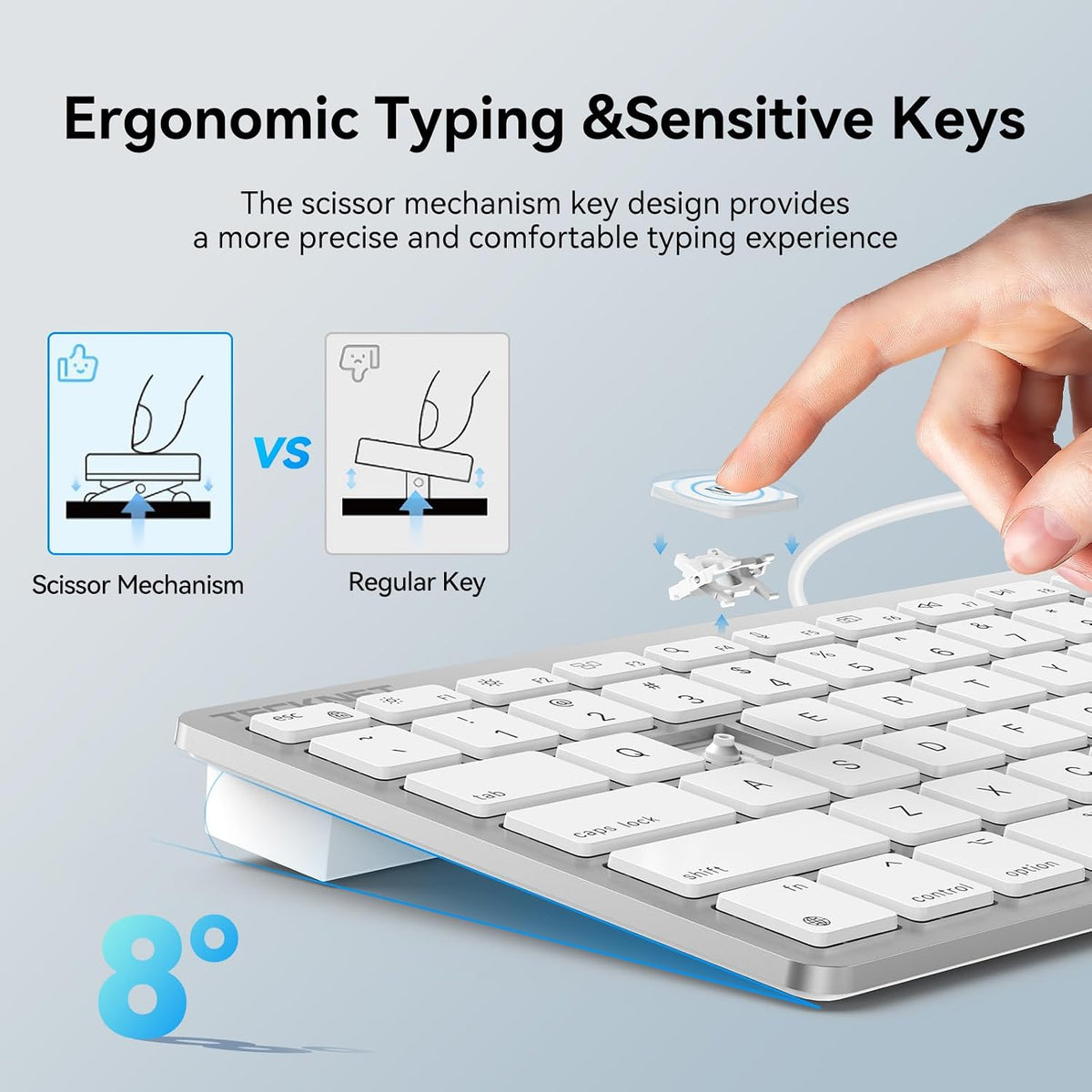 TECKNET USB Wired Keyboard and Mouse for Mac, USB-C/A, Quiet, Slim, White