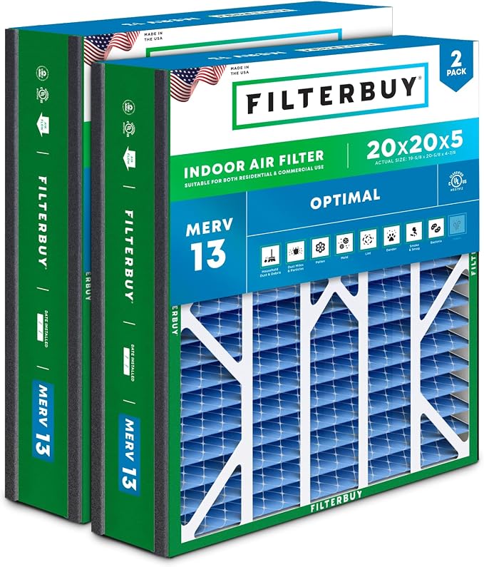 Filterbuy 20x20x5 Air Filter MERV 13 Optimal Smoke & Allergy Defense,