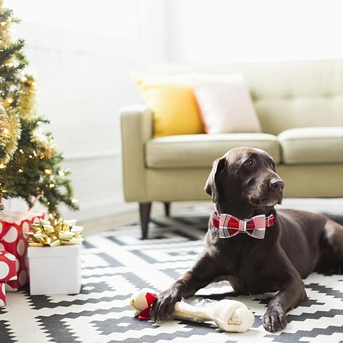 Dog Collar, Christmas Dog Collar Plaid Pet Collar Bow Holiday Bows Girl Boy Puppy Collar Adjustable Pet Collar for Large Dogs