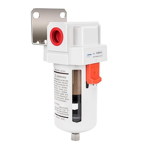 NANPU 1/2" NPT Compressed Air Line Filter, 5 Micron Brass Element, Poly Bowl