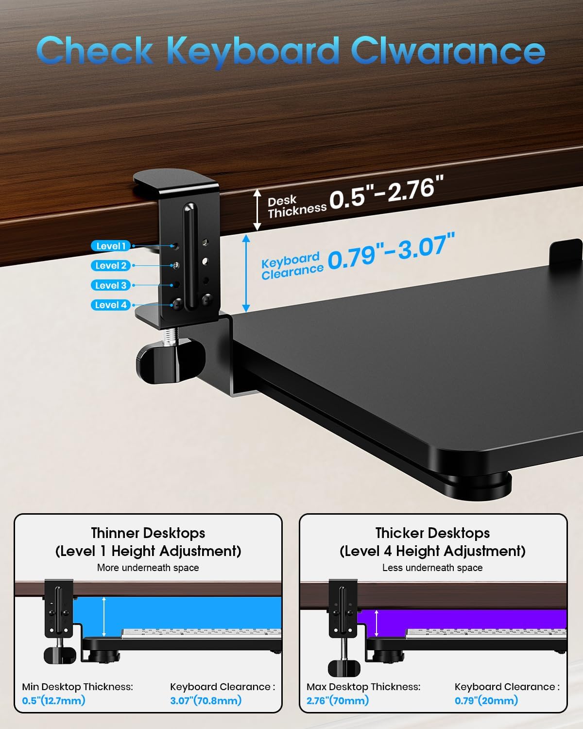 Large Keyboard Tray Under Desk, Pull Out Keyboard & Mouse Tray for Typing