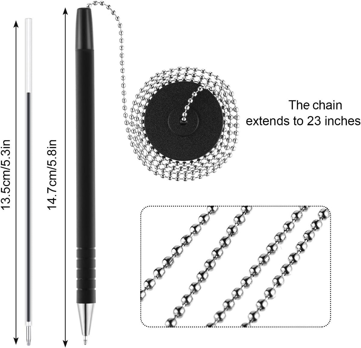 Outus 64 Pcs Security Pens with Bead Chain Holder, Counter Desk Pens Black