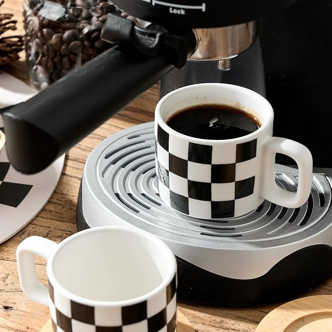 LUKA Porcelain Stackable Black and White Checkered Espresso Cups