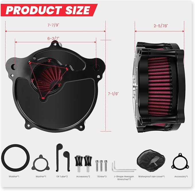 Harley M8 Air Filter, High-Flow Air Filter compatible
