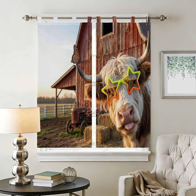 Farm Yaks Living Room Curtains 84 Inch Length, Window Curtains Tab Top