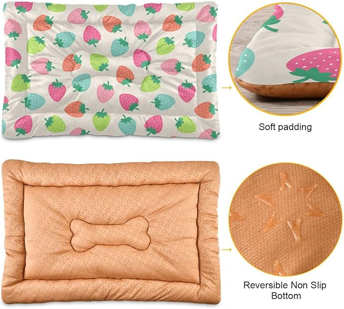 Strawberry Fruits Pet Bed Cute Dog Bed Mat Absorbing Non Slip Pad Pet Sleeping Mat for Small, Medium, and Large Dogs Puppy Cat 24 in x 18 in