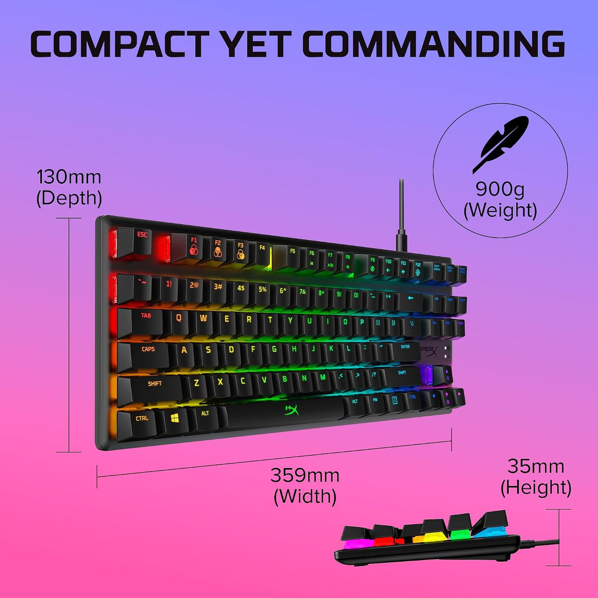 HyperX Alloy Origins Core - Tenkeyless Mechanical Gaming Keyboard, Software Controlled Light & Macro Customization, Compact Form Factor, RGB LED Backlit, Linear HyperX Red Switch,Black