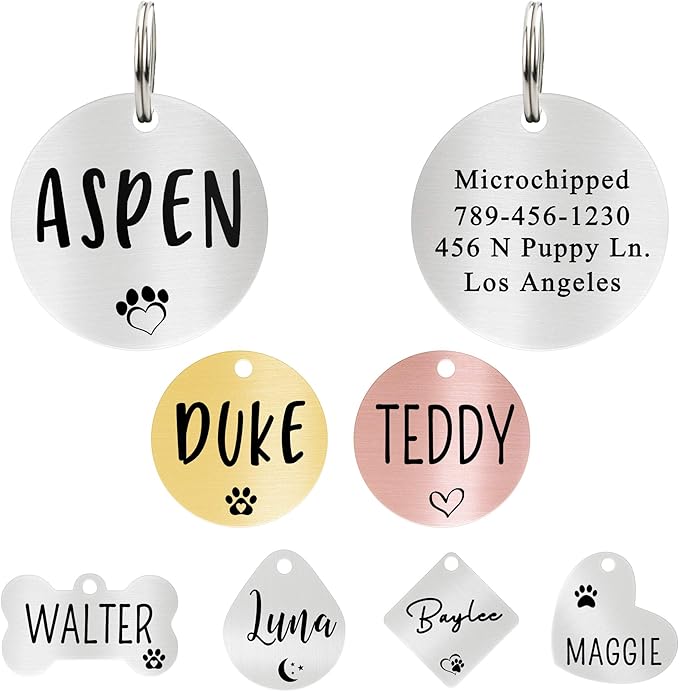 Ultra Joys Dog ID Tag, Custom Dog Tag Personalized Cat Tag, Pet ID Tag, Brushed Stainless Steel Round Silver Large