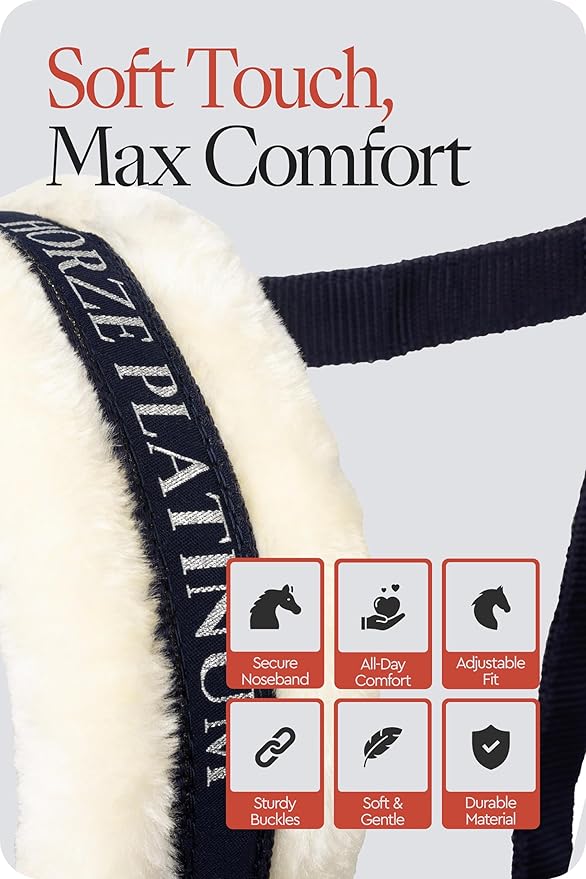HORZE Howard Soft Fleece Padded Adjustable Polyester Horse Halter - Peacoat Dark Blue - Cob
