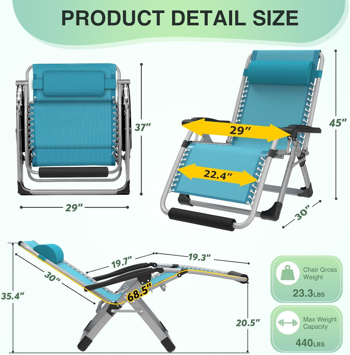Suteck Oversized Zero Gravity Chair,29In XL Lounge Chairs