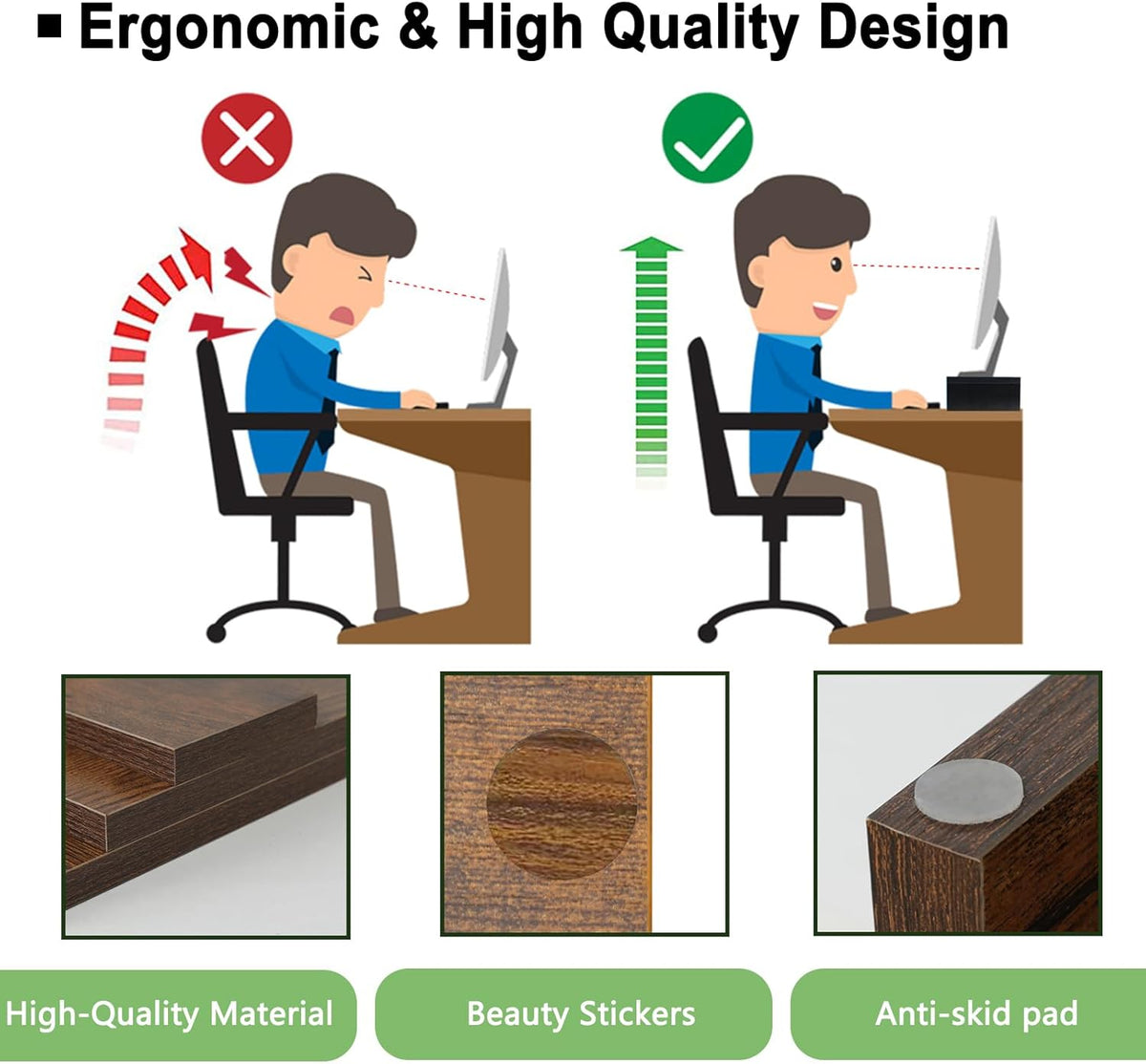 TEAMIX 2-Pack Monitor Stand Riser 20 inch, Wooden Tabletop Shelf, Brown