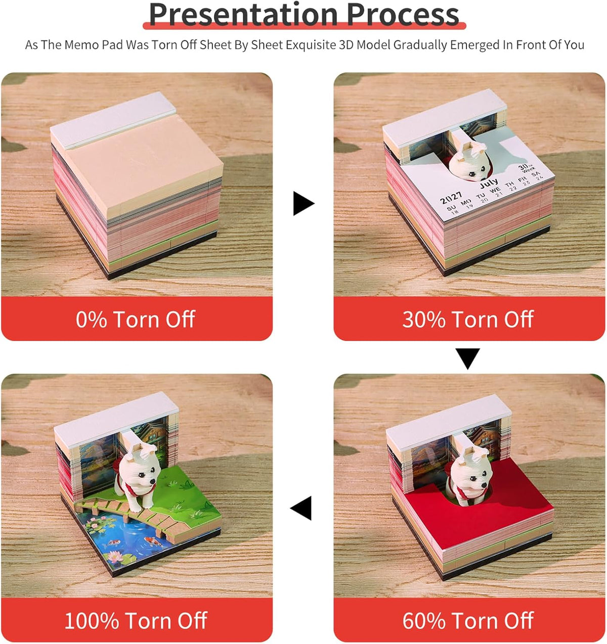 3D Calendar 2027, Desk Time Piece Calendar 2027,Tear-Away 3D Paper Art Notepad w LED Lights,Creative 3D Memo Artsy Pad Calendars, DIY Paper Carving Gift (Backpack Dog)