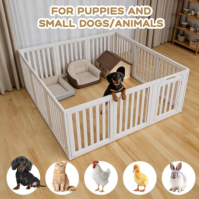 Clear Dog Play Pen,Pet Playpen with Door,Easy to Clean and Install Puppy pens for Both Indoor and Outdoor use (White, 30.3 inch Height, 12 Panels)