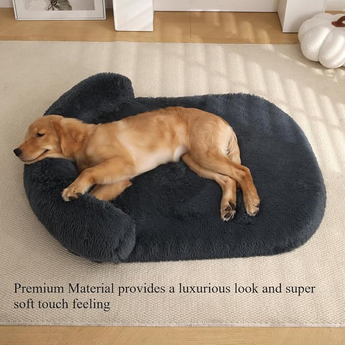 Calming Dog Bed - Fluffy Plush Mat with Removable Washable Cover | Furniture Protector for Large Dogs & Cats(Rainbow Colors,47.24X29.53X5.91in)