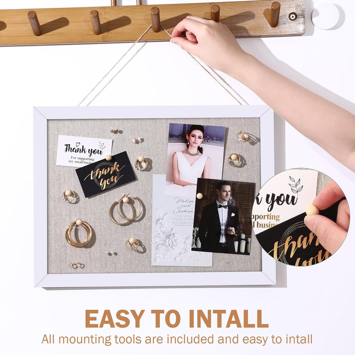 Teling Wood Bulletin Boards with Linen 12''x 16'' Cork Board for Walls with 90 Pushpin Decorative Wood Framed Display for School Office Home Decor