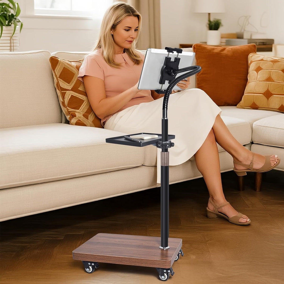 Rolling Tablet Holder Stand Adjustable Height & 360° Rotatable