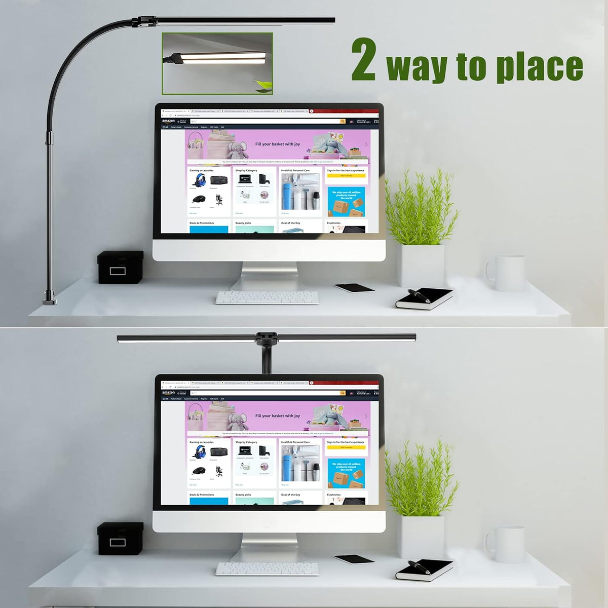 Double Head LED Desk Lamp, Architect Desk Lamps for Home Office, 24W Brightest Workbench Office Lighting-5 Color Modes and 5 Dimmable Eye Protection Modern Desk Lamp for Monitor Reading