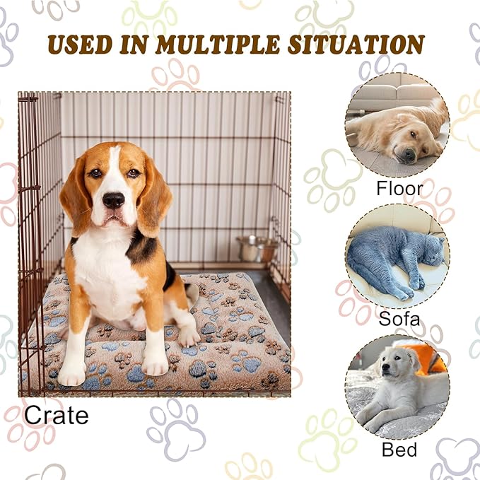 Cat Dog Bed Mat & Blanket, Reversible Pets Crate Pad Bed Mat and Ultra Soft Warm Fleece Calming Blanket for Small Puppy Kitty, Washable