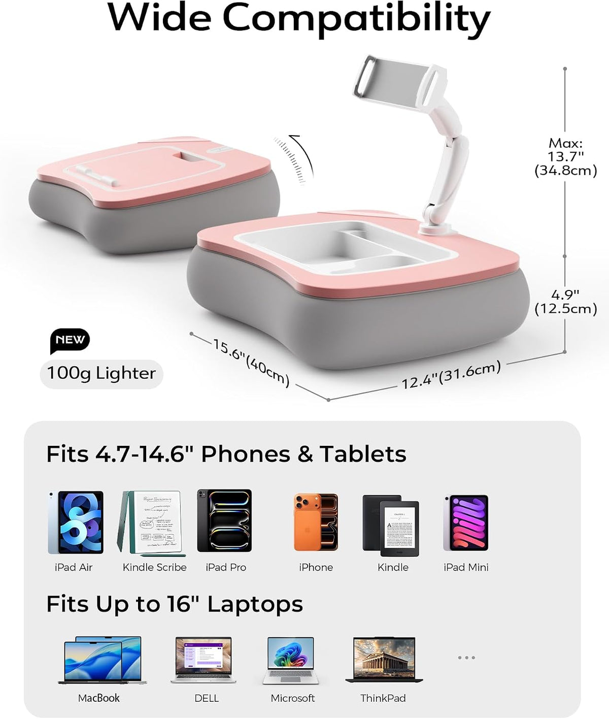 LULULOOK 2-in-1 Lap Desk & Kindle Pillow Stand with Beanbag