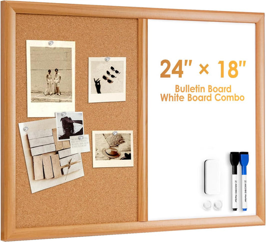 ARCOBIS Cork Board White Board Combo with MDF Wood Frame