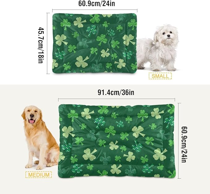 St. Patrick's Stripes Shamrock Pet Bed Cute Dog Bed Mat Absorbing Non Slip Pad Pet Sleeping Mat for Small, Medium, and Large Dogs Puppy Cat 24 in x 18 in