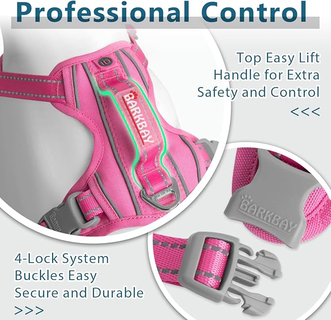 BARKBAY Dog Harness No Pull Oxford with ID Tag Pocket - Heavy Duty, Reflective, Easy Control for Large Dogs(Pink Oxford,M)