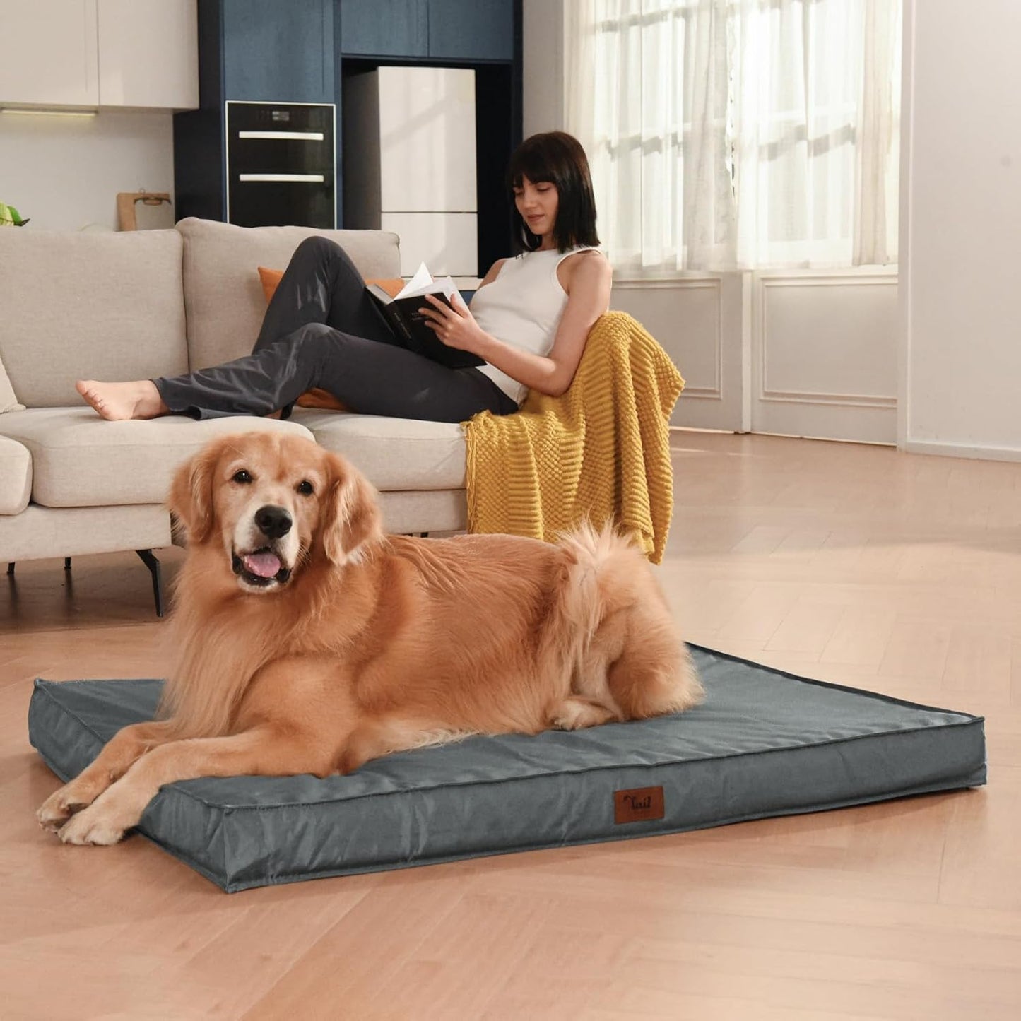 Outdoor Dog Bed for Medium Dogs, Waterproof Dog Crate Bed for Puppy Beds, Orthopedic Egg Crate Foam Pet Bed with Washable and Removable Oxford Cover, Grey