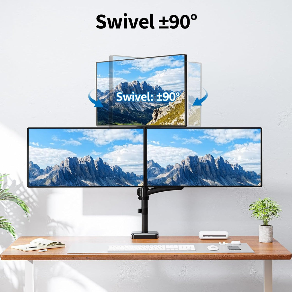 Triple Monitor Mount Fits Max 32" Computer Screen Triple Stand