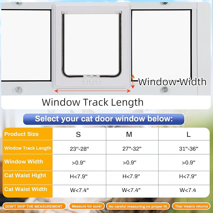 Full Size Cat Door Window Insert 27"-32" Various Sliding Windows, 4 Flexible Locking Modes, High-Definition, high-Transparency cat Door for Windows, Magnetic Reset Design