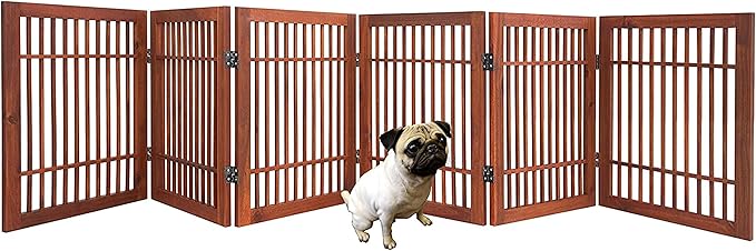 Urnporium Freestanding Wooden Dog Gate Foldable Indoor Pet Gate No Drill Expandable Barrier for Doorways Stairs Hallways Portable Wood Fence for Small Dogs & Puppies (Brown Pet Gate, 6 Panel 24" Tall)