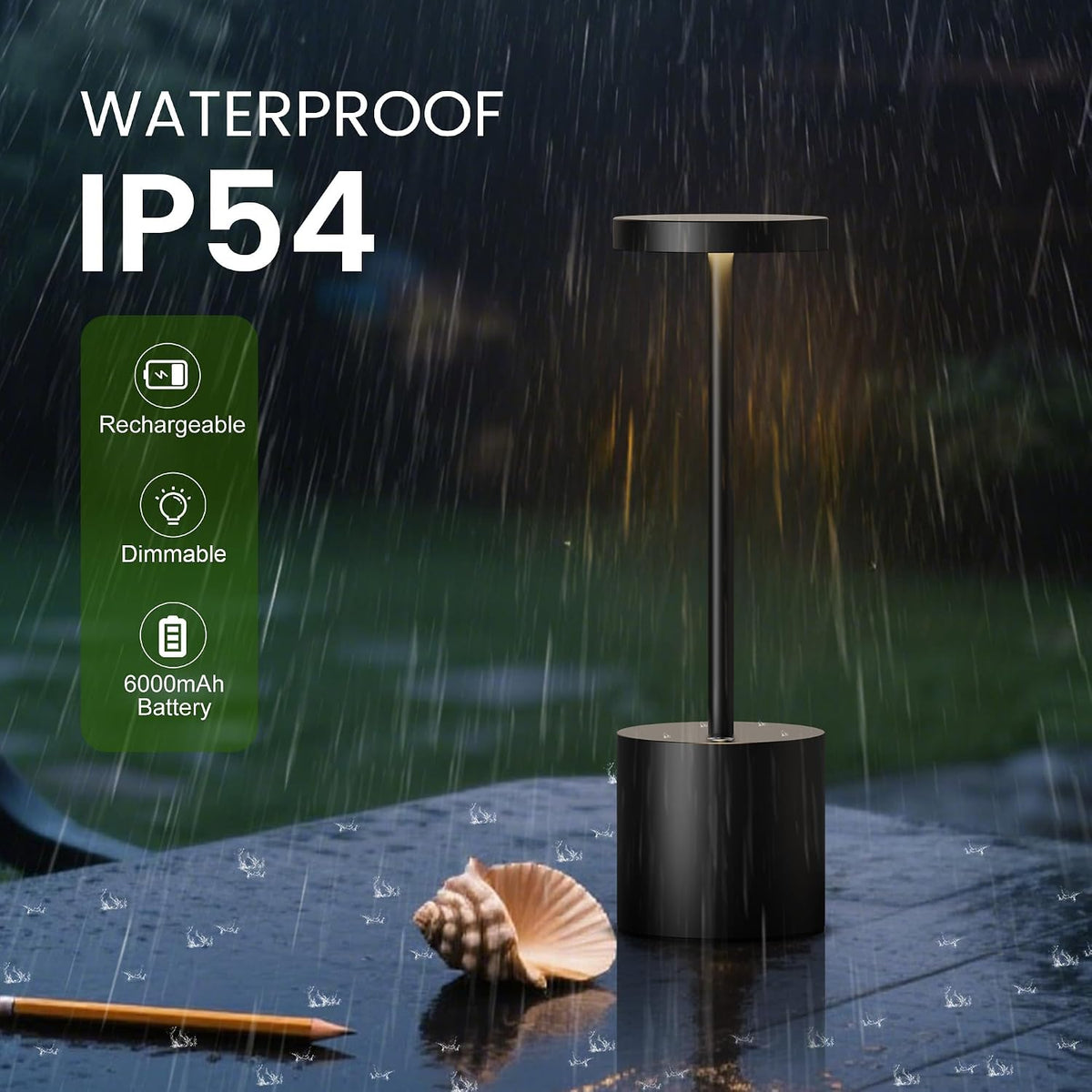 SAKRINGT 2 Pack Rechargeable Table Lamp, LED Cordless Table Lamp,5000mAh Battery Operated Portable Table Light,Dimming for Restaurant/Patio/Outdoor(Black)