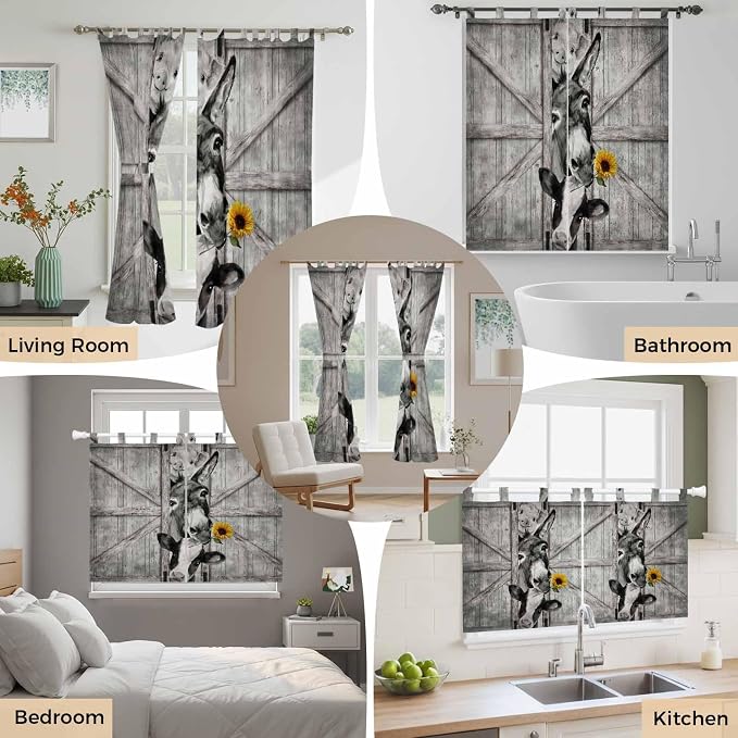 Funny Farm Animals Living Room Curtains 84 Inch Length, Window Curtains Tab Top