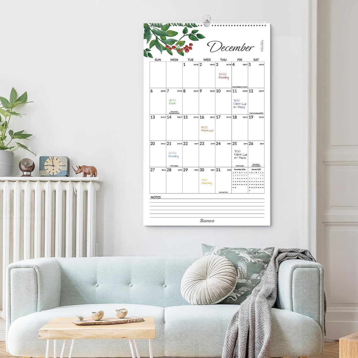 SUNEE 2026-2027 Wall Calendar Extra Large 17"x27", 18 Month Calendar (Ends March 2028),Vertical Monthly for Wall, Greenery