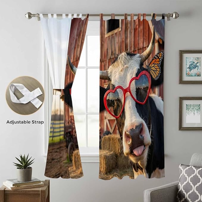 Farm Cows Living Room Curtains 84 Inch Length, Window Curtains Tab Top