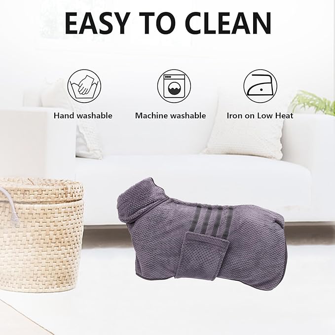 Geyecete Pineapple Grid Fast Drying Super Absorbent Dog Cat Bath Robe Towel - Gray, XL