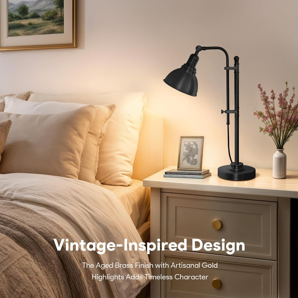 VONLUCE Rustic Desk Lamp, Adjustable Industrial Table Lamp for Home Office