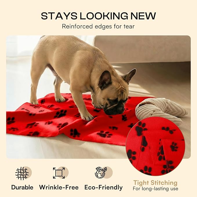 LINENLUX Cute Dog Blanket for Small Medium Dogs 6-Pack Soft Stretchy Fleece Blankets for Pet Cat Puppy Warm Wrinkle-Resistant Throw for Couch Bed Outdoor Red 31x24 inch (Pack of 6)