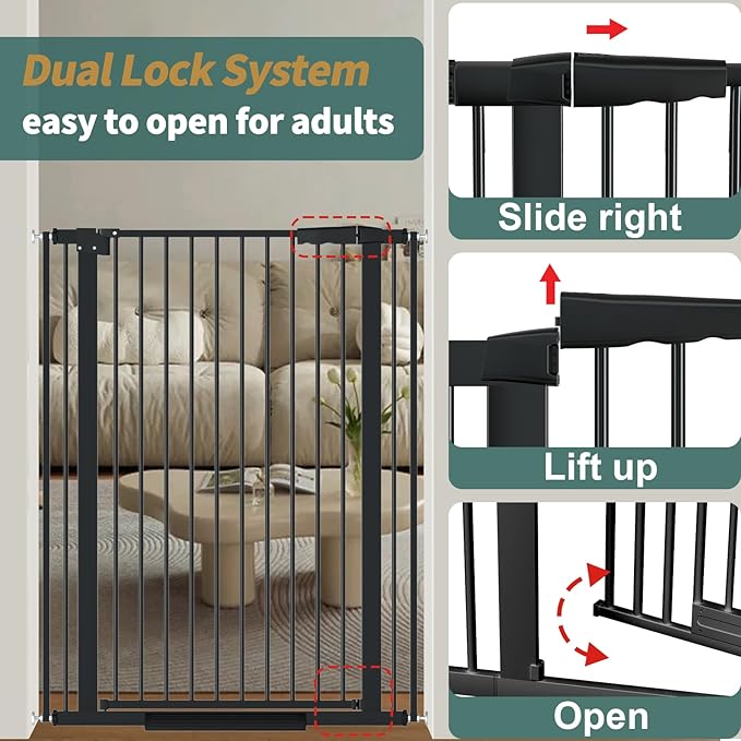 40.55" Tall, 69.48-77.36 Inch Wide, 1.37" Ultra Narrow Spacing Dog Pet Baby Gate Indoor for Doorway Hallway, Pressure Mounted 70 71 72 73 74 75 76 77 Inches Wide Black