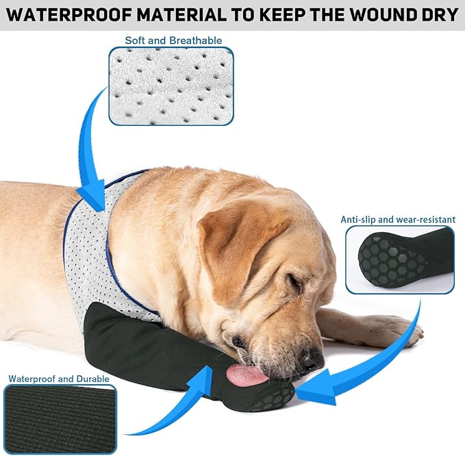 COODEO Dog Socks to Prevent Licking Paws, Healing Boots & Paw Protectors with Non-Slip Bottoms for Wound Protection, Waterproof Sleeve Shoes for Licking（Grey，2XL_Left