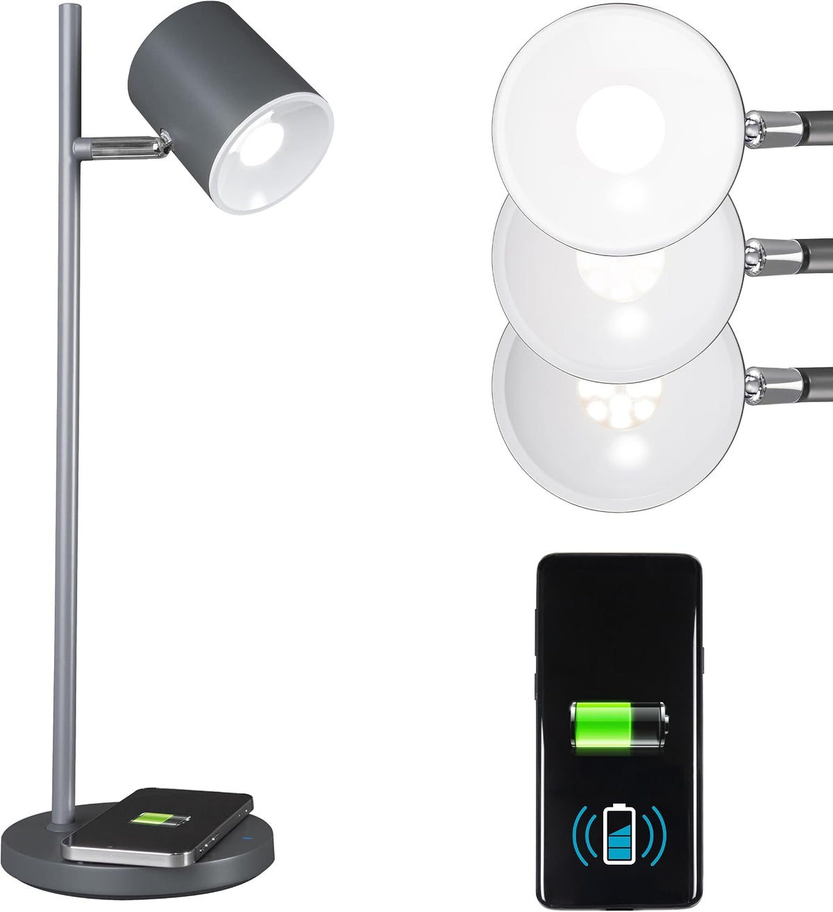 OttLite Good Housekeeping Modern LED Desk Lamp, Wireless Charging, Grey