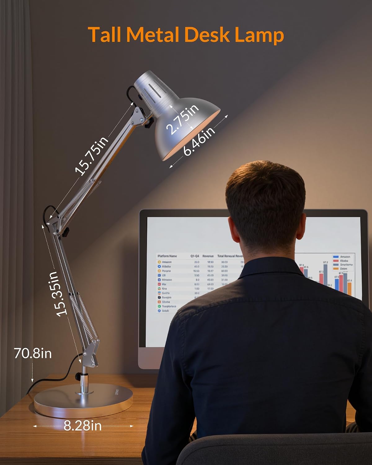 LEPOWER Metal Adjustable Desk Lamp with Clamp, Swing Arm for Home Office