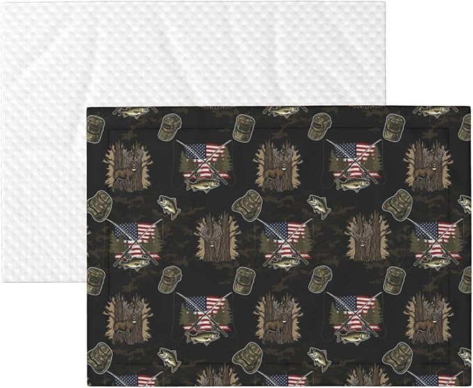 Reversible Plush Dot Pet Blanket, Hunting Deer Bass Fishing Lure Camo Camouflage American Flag Black, Ultra Soft Two Sided Throw for Dogs Cats Home Use Comfort