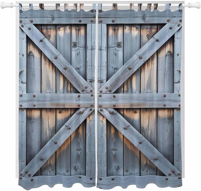 Farmhouse Wood Grain Living Room Curtains 84 Inch Length, Window Curtains Tab