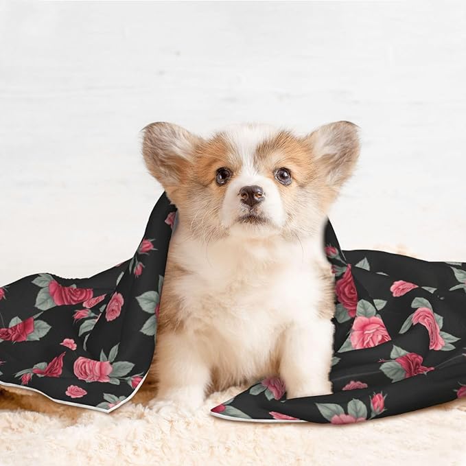 Reversible Plush Dot Pet Blanket for Dogs and Cats, Rose Seamless Pattern Pink, Ultra Soft Two Sided Design with Warm Fuzzy Side and Smooth Side for Comfort