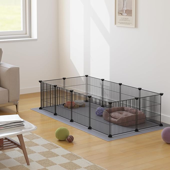 DIY Small Animal Playpen, Pet Playpen, Guinea Pig Cages, Rabbit Playpen, Dog Puppy Playpen, Indoor Metal Wire Yard Fence, 15 X 12 Inch, 12 Panels, Black