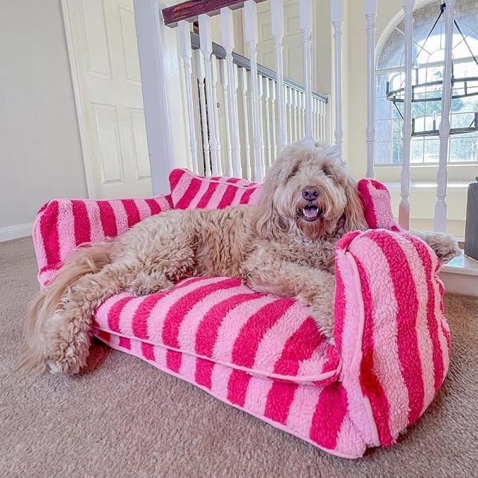 Lazy Holiday Plush Cozy Dog & Cat Sofa Bed, Teddy Velvet Dog Bed, Trendy Striped Faux Lambswool Double Layer Dog & Cat Sofa Bed Dogs Sleeping Mat for Medium Small Dogs & Cats (Black and White,M)