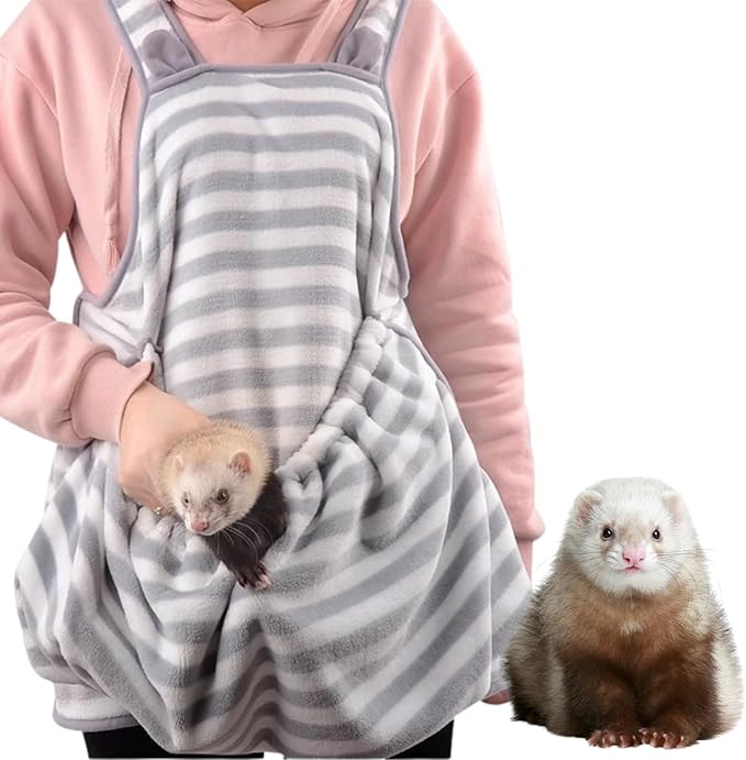 Ferret Sling Carrier Fleece Bag Soft Breathable Hands Free Shoulder Front Chest Apron Bonding Pouch Accompany Carrier for Rat Bird Hamster Rabbit Guinea Pig Rabbit (L)